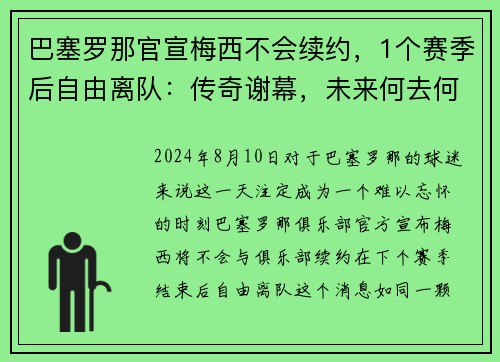巴塞罗那官宣梅西不会续约，1个赛季后自由离队：传奇谢幕，未来何去何从？